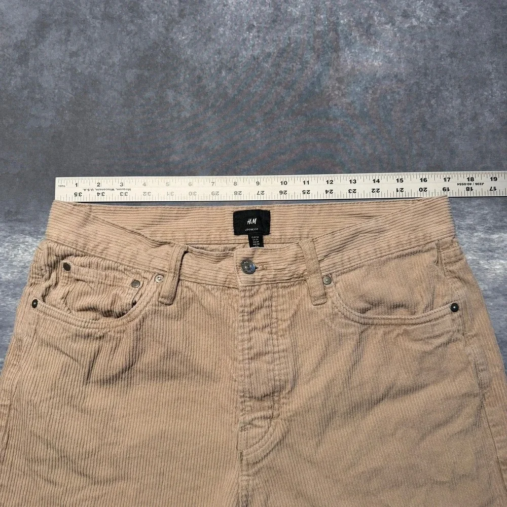 HM Mens Loose‎ Fit Corduroy Pants Beige Tan Size 34 Wide Leg Skate Baggy